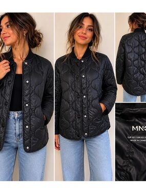 Mango Womens XS Black Quilted Lightweight Puffer Jacket